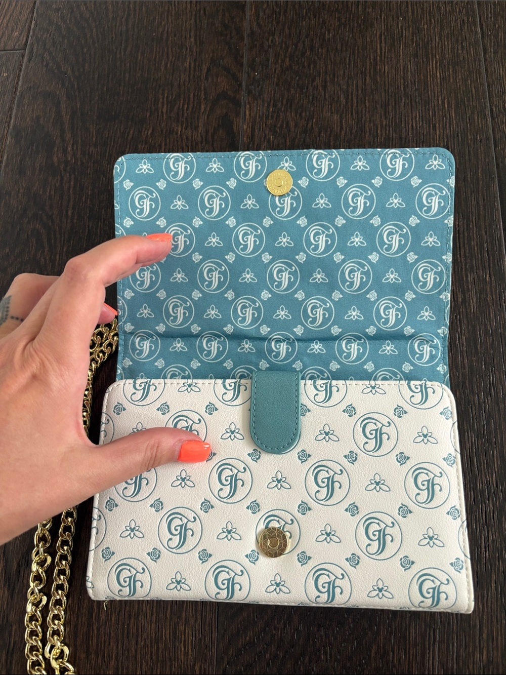 Loungefly White and Blue Monogram Crossbody with Gold Chain - Picture 4 of 10